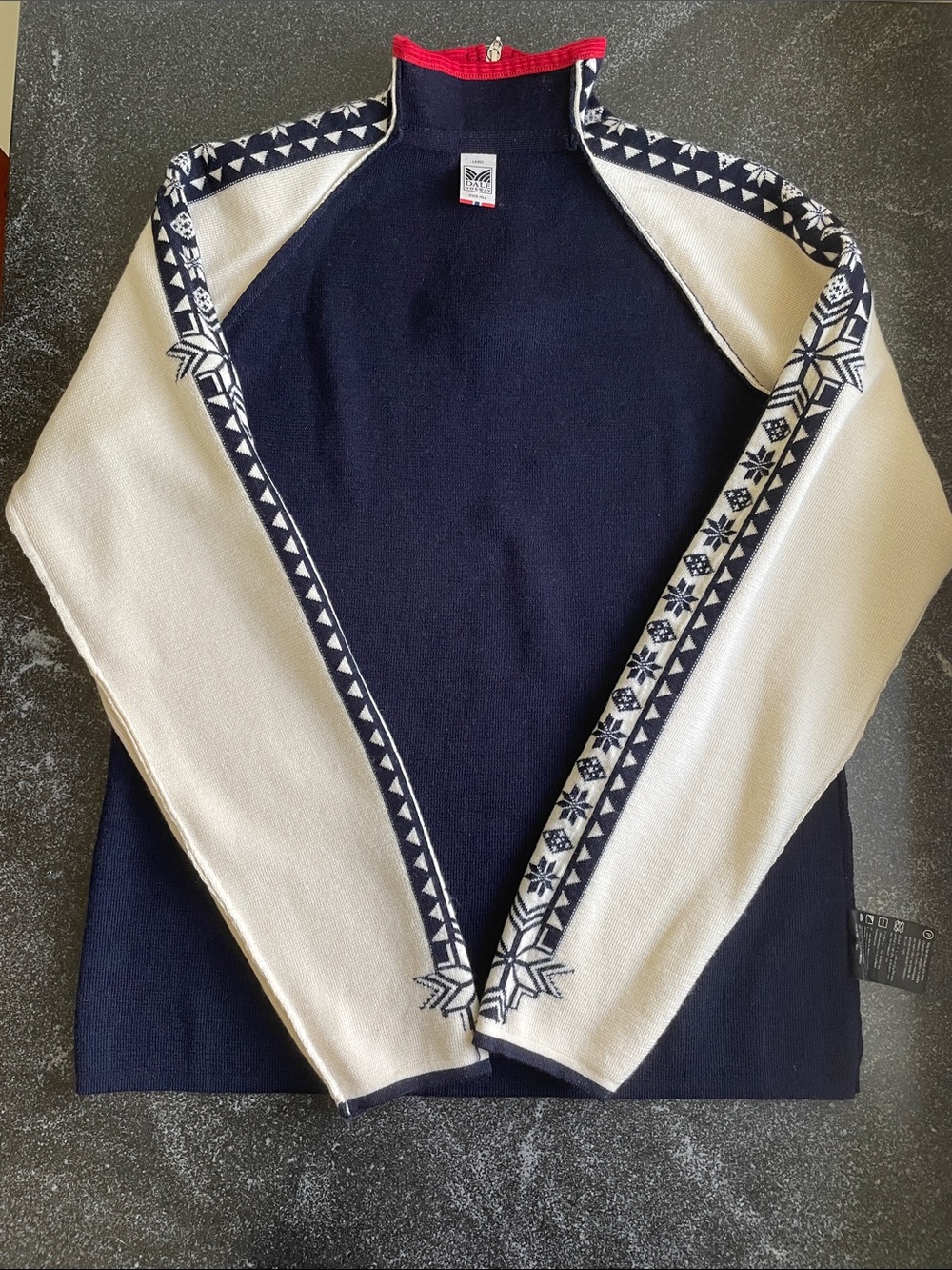 EUC Dale of Norway Geilo Size Large (L) Quarter-Zip Navy, Cream Red Sweater - Picture 11 of 16
